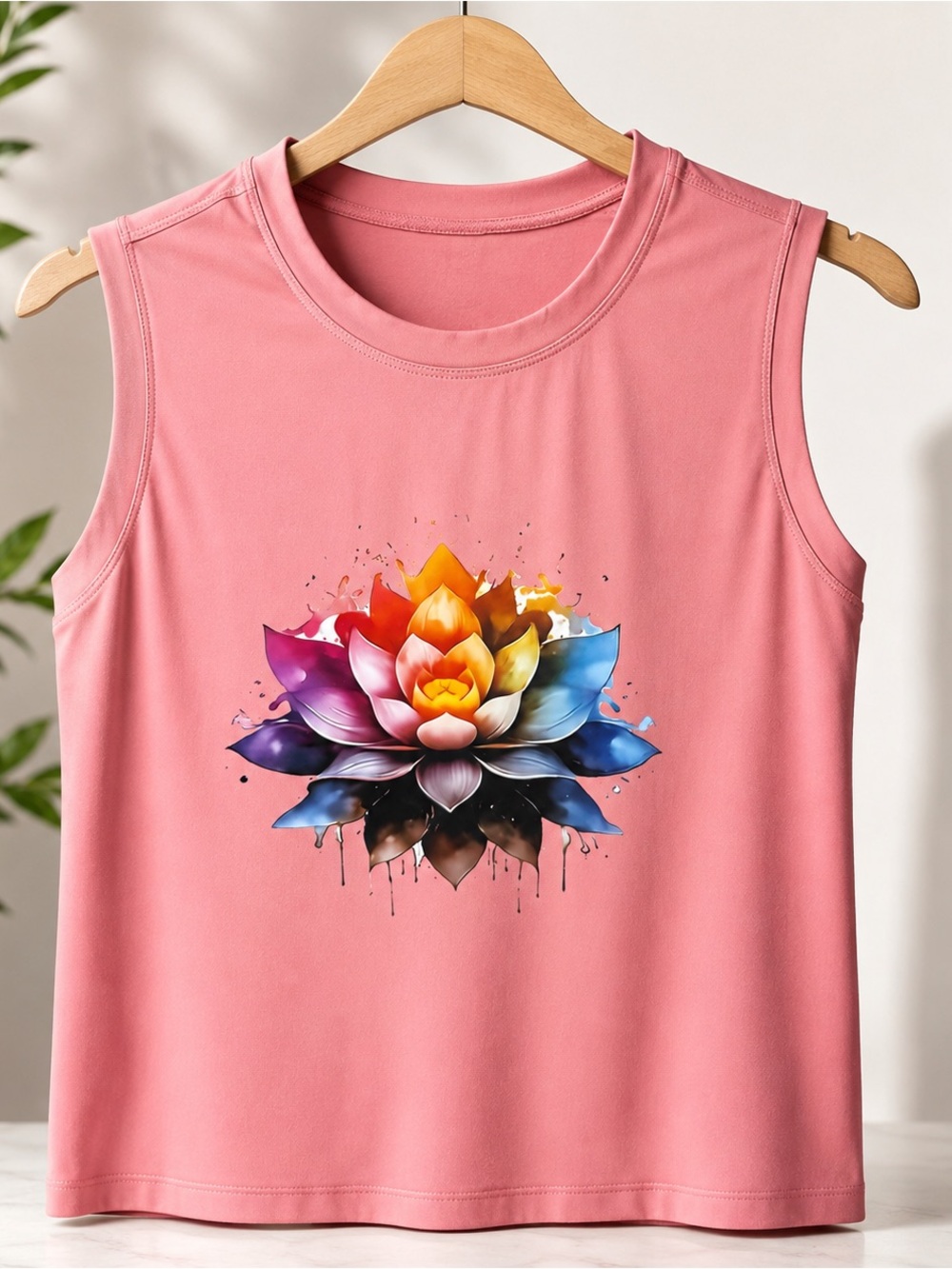 Lotus Graphic Sleeveless Performance Tank Top Pink | Moisture-Wicking Medium - Picture 3 of 4